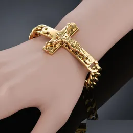 Bangle يسوع صليب الرجال 14K سوار الذهب الأصفر ذكر بسيرا براكليت أساور معصم للرجال المجوهرات إسقاط تسليم المجوهر