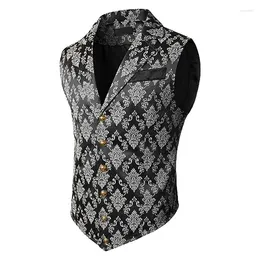 Men's Vests Suit Waistcoat Medieval Gothic Gentleman Jacquard Fashion England Retro Vest Casual Slimming