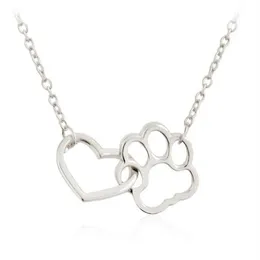 Hollow Out Cute Heart Dog Cat Paw Pendant Necklace Animal Print Friendship Jewelry Mother Child Love Necklaces261T