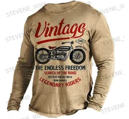 Men's T-Shirts Vintage Men T Shirt Cotton Long Sleeve Tops Motorcycle Graphic Clothing Oversized Motorcycle Apparel Streetwear Men's Shirt Tees T231219
