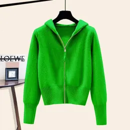 Womens Sweaters Hooded Sweater Jacket Women Autumn Winter Long Sleeved Double Zipper Soft Waxy Cardigan With Hat Design Feeling Top For 231219