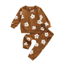 Rompers lioraitiin 0 4 yıl Toddler Bebek Kız 2 PCS Sonbahar Giysi Seti Uzun Kollu O Boyun Çiçek Baskılı Üst Pantolon Günlük Kıyafet 231218