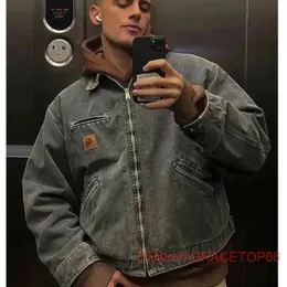 Herrjacka kappa mode märke carhart j97 carhatjackets jackor original Detroit retro tvättade duk arbetskläder blixtlås mode mc8o