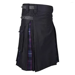 Calças masculinas xadrez kilts cravejados design escocês-festival punk costura moderno kilt saias tradicional homem plissado-saia carnaval