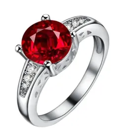 Gerçek Kırmızı Garnet Katı Sterling Gümüş Yüzük 925 Stampe Kadın Mücevherleri 6mm Kristal Düğün Ocak Doğum Taşı R016RGN 3307Z