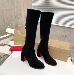 Designerstövlar för kvinnor långa skor som är skarpad med logotypens höst och vinterbrun svart 36-41