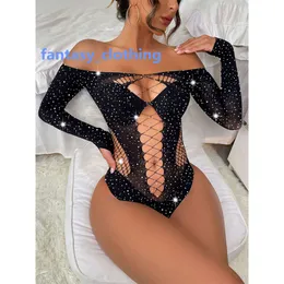 Women Freesize Exotic Dancewear Stripper Bikini Outfits Sexy Rhinestone Fishnet Bodystocking Lingerie