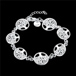 Bracelet à breloques arbre de vie plaqué argent Sterling pour femmes GSSB607, bijoux en plaque d'argent 925 à la mode, bracelets299d