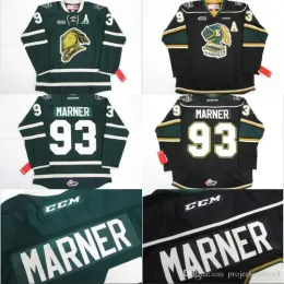 #93 Jersey Ohl London Şövalyeleri CCM Premer 7185 Mitch Marner Erkekler% 100 Ed Nakış Buz Hokey Forma Yeşil