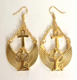 New Goddess Isis Ancient Egyptian Earrings 14k Yellow Gold Cross Fashion Girlfriend Women Retro Statement Punk Jewellery 2024 Trend