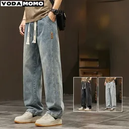 Jeans da uomo Jeans dritti larghi elastici pantaloni in denim a gamba larga da uomo pantaloni casual stile coreano Abbigliamento sportivo da uomo 231218