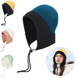 Moda retalhos chapéu feminino inverno à prova de vento chapéu protetor de orelha com corda ajustável esportes ao ar livre capa de cabeça atacado 4 cores agradáveis