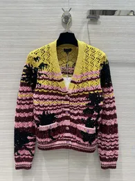 Kadın Sweaters Tasarımcısı 2024 Yeni Bahar Tops Milan Pist O Boyun Uzun Kollu Yüksek Son Jacquard Külot Giysileri