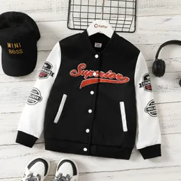 Jackets PatPat Kid Boy Girl Buttons Front Letters Embroidery Long sleeve Jacket Perfect for Outings and Daily Wear Basic Style 231218