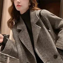 Giacca da donna in misto lana Autunno Inverno Edizione coreana Cappotto invernale da donna in tinta unita rilassato e sciolto britannico 231218