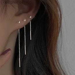 Dangle Chandelier Fashion Stainless Steel Dangle Earring Geometric Ball Long Tassel Chain Drop Earrings For Women Minimalism Ear Line Kpop JewelryL231219