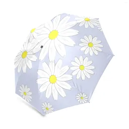 Paraplyer daisy fält blomma tri vik paraply sol regn vikbar 37,4 tum skydd resor för kvinnor