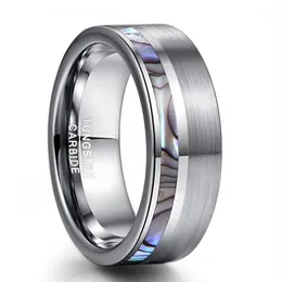 Anéis de casamento 8mm natual abalone concha anel de carboneto de tungstênio cor prata superfície fosca promessa joias de noivado homens anillos1207s