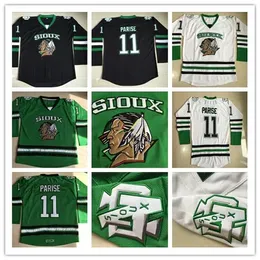 11 Zach Parise North Dakota Fighting Sioux College Хоккейная майка, Fighting Sioux Джерси с вышивкой и вышивкой Высочайшее качество 37