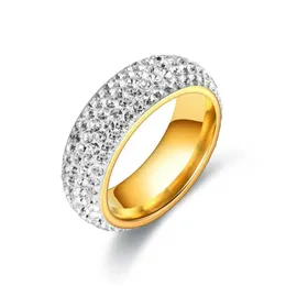 Couple Rings Hip Hop Iced Out Bling 2 Row Cz Ring Female 14K Yellow Gold Wedding Engagement Rings For Women Men Jewelry High Quality D Dhbz1