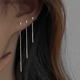 Dangle Chandelier Stainless Steel Dangle Earring Geometric Ball Long Tassel Chain Drop Earrings For Women Minimalism Ear Line Kpop JewelryL231219