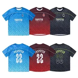 Erkekler Mesh Trapstar Monogram 22 Futbol Forması T-Shirts Mavi Siyah Kırmızı Erkek Spor Giyim T-Shirt Toptan Ucuz