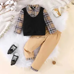 Pullover Terno For Kid Boy 2-7Years old Long Sleeve Plaid Blouse and Long Pants Outfit Toddler Infant Gentleman Clothing SetL231215