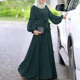 Ropa étnica Vestido musulmán Abaya Dubai Color sólido Manga larga con volantes Vestidos casuales para mujeres Islámico Kaftan Robe Femme Musulmane