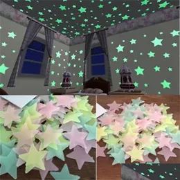 Duvar çıkartmaları 300pcs 3d yıldızlar karanlık ışıltılı floresan çocuklar için bebek oda yatak odası tavan ev dekor damla teslimat Garde dhzav