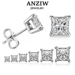 Lustre de lustre anziw quadrado 925 Brincos prateados para homens homens de zirconia briol de diamante noivado de casamento jóias de noiva Certified Gifts 231219