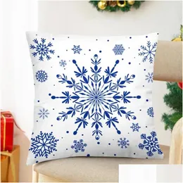 Cushion/Decorative Pillow Elk Pillowcase Vibrant Christmas With Den Zipper Snowflake Print Square Throw Er For Sofa Festive Drop Del Dhwvh