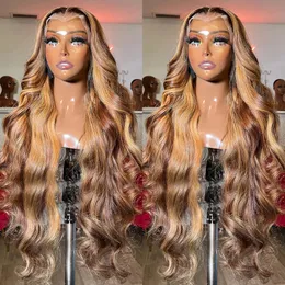 Highlight Perücke Menschliches Haar 13x4 Spitze Frontal Perücke Farbige Echthaar Perücken Für Frauen 30 Zoll Honig Blonde Körper welle Spitze Vorne Perücke Synthetische