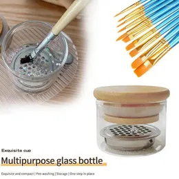 Nail Art Kits Tasse Pulver Flüssigkeit Pinsel Waschschüssel Halter Holz Glaswaren Mesh Schichten Unterlegscheibe für Maniküre