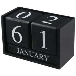 Decorative Objects Figurines Black Desktop Calendar Desk Accessories Wooden Perpetual Blocks Wood Decor Women 231219