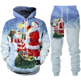 Fatos masculinos ano feliz natal 3d impresso hoodie / terno moda moletom calças conjunto de treino masculino engraçado festa streetwear roupas tops