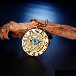 Colliers pendentifs Egypte ancienne l'oeil d'Horus pendentif colliers pour femmes et hommes 14K or jaune bijoux ronds livraison directe bijou Dhrvk