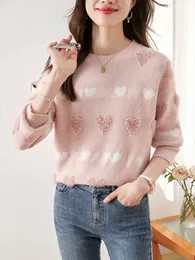 Kadın Sweaters Bobokateer Kadın Moda Kalp Şeklinde Jakar Örgü Krop Jumper Femme Yuvarlak Boyun Süveteri Sakatları Süeters De Mujer 231219