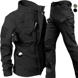 Windproof Waterproof Biker Suit Men Tactical Jacket Pants Set Winter Shark Skin Militär Soft Shell Uniform Fleece Coats 240111