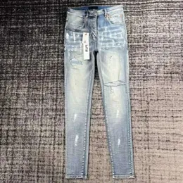 Amirs lila jeansdesigner mens jeans high street amerika för män broderi överdimensionerad lapp hål denim 2023 ny mode streetwear burberyy