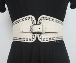 Belts Women's Runway Fashion Rivet PU Leather Elastic Cummerbunds Female Dress Corsets Waistband Decoration Wide Belt R532