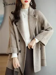 Damen Wollmischungen Yitimoky Kerbmantel Frauen Herbst Winter Mode Büro Damen Langarm Lose Jacke Lässige Zweireiher Mäntel 231218