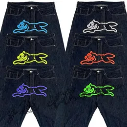 Men's Jeans Y2K Men Harajuku Hip Hop Dog Graphic Print Baggy Black Pants Punk Rock Gothic Wide Trousers Streetwear 231219