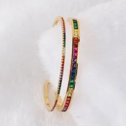 Bangle Double Layer Manschett Bangle Armband Gold Color Copper Multi Color Rainbow Bangles For Women Girls Fashion Jewelry 231218