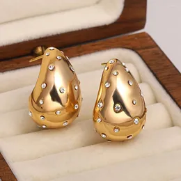 Stud Earrings AENSOA Gold-Plated White Zircon Chubby Water Drop For Women Girls Gold Plated Classic Trend Wedding Party Jewelry