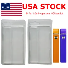 USA Stock Disposable Vape Pen Packaging Clear PVC Blister Pack Cases 1ml 0.8ml Hanger Vaporizer Pens Plastic Clam Shell Case E Cigarettes Custom Logo Cards 800pcs Box