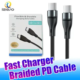 60W USB C to C PD Cable for iPhone 15 14 Nylon Braided Fast Charging Sync Data Transfer Cord with Retail Package Support OEM izeso