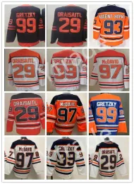 Terceiro Hóquei Azul 97 Connor Mcdavid Jersey 99 Wayne Gretzky 29 Leon Draisaitl 93 Ryan Nugent-Hopkins Stitch Team Azul Branco Laranja Reverso R 88