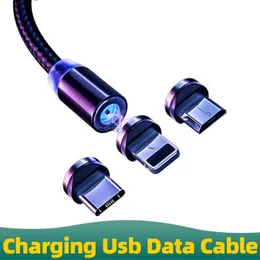 2.4A 3 In1 Nylon Magnetic USB Data Line Laddning av USB -kabel för Android och typ C och iOS