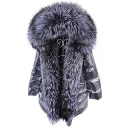 女性SベストMaomaokong 2023 Winter Luxury Real Raccoon Fur Collar Down Jacket Women Hooded Warm Puffer Coat Waterproof Outerwear Parkas 231218