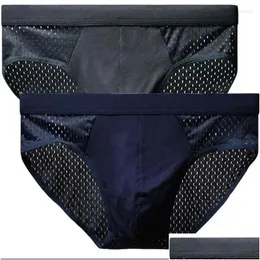 Mutande Intimo Uomo Slip Antibatterico Fibra di ghiaccio cava Pantaloni in carbonio freddo Seta Bambù Estate Traspirante Consegna a goccia Abbigliamento Dhyi7